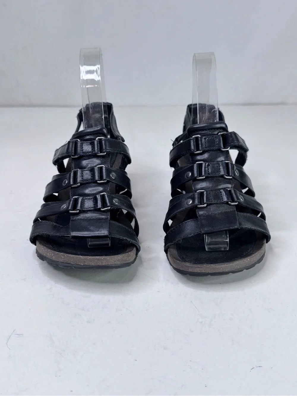 Teva Black Multi-Strap Wedge Sandals leather size 7.5